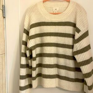 H&M White & Olive Striped Sweater